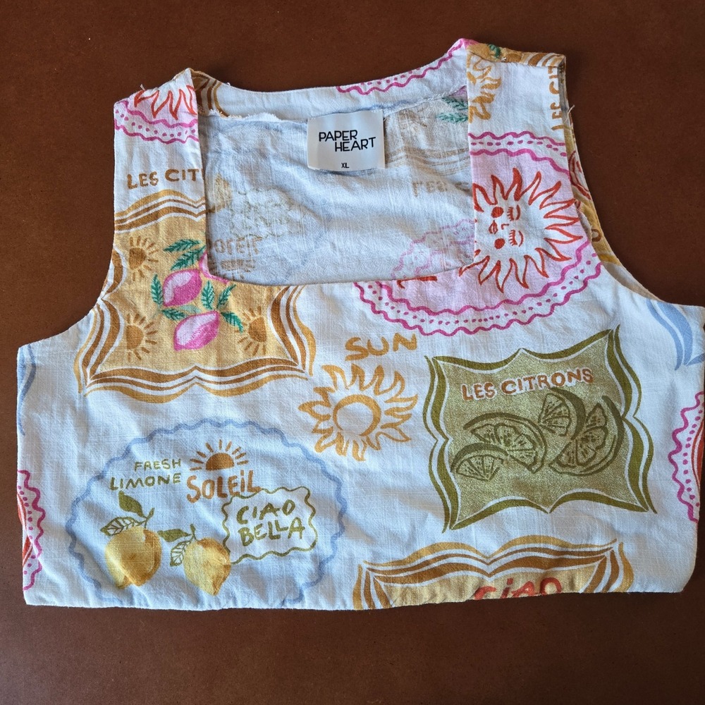 Paper Heart Anthropologie Womens Sleeveless Crop Top Citrus and Sun Size XL